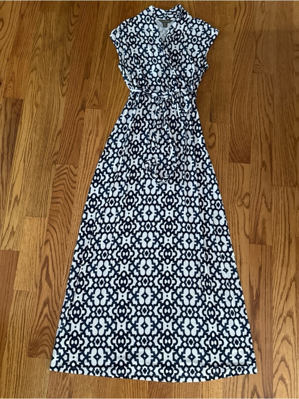 Tommy Bahama Navy & White Geometric Print Sleeveless Maxi Dress